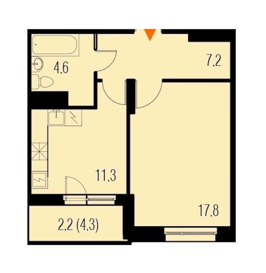 Однокомнатная квартира в : площадь 43.4 м2 , этаж: 20 – купить в Санкт-Петербурге